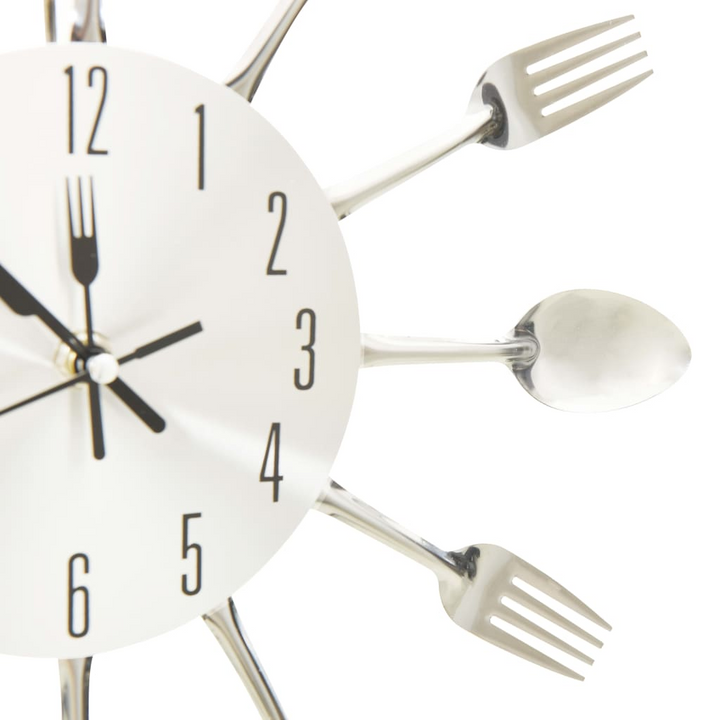 31 cm Silver Aluminium Wall Clock with Spoon and Fork Design - Stylish Kitchen Decor - Premium  from Home Treasures - Just £23.99! Shop now at Home Treasures