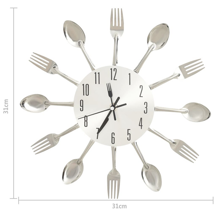 31 cm Silver Aluminium Wall Clock with Spoon and Fork Design - Stylish Kitchen Decor - Premium  from Home Treasures - Just £23.99! Shop now at Home Treasures