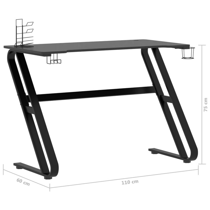 Ergonomic Gaming Desk with Z Shape Legs (Black) - Spacious 110 x 60 x 75cm Workspace, Includes Cup Holder, Earphone and Controller Racks - Premium  from Home Treasures - Just £109.99! Shop now at Home Treasures