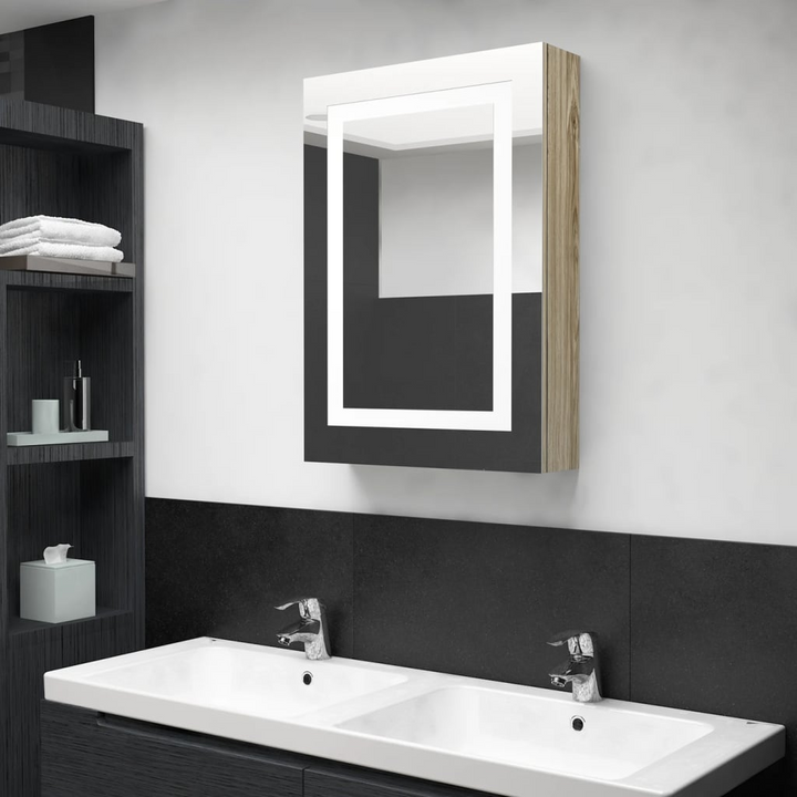 Modern Oak Bathroom Mirror Cabinet with LED Light - 50 x 13 x 70cm | Stylish Vanity Storage Solution - Premium  from Home Treasures - Just £128.99! Shop now at Home Treasures