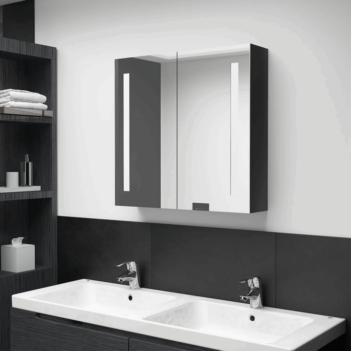 Elegant LED Bathroom Mirror Cabinet in Shining Black - 62 x 14 x 60 cm, Modern Wall-Mounted Vanity Storage - Premium  from Home Treasures - Just £111.99! Shop now at Home Treasures