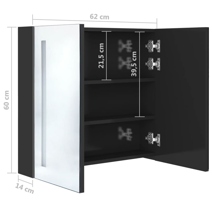 Elegant LED Bathroom Mirror Cabinet in Shining Black - 62 x 14 x 60 cm, Modern Wall-Mounted Vanity Storage - Premium  from Home Treasures - Just £111.99! Shop now at Home Treasures