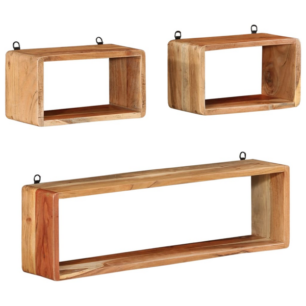 3 Piece Solid Acacia Wood Wall Cube Shelf Set - Stylish & Durable Storage Solution for Home & Office - Premium  from Home Treasures - Just £80.99! Shop now at Home Treasures