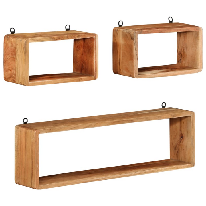 3 Piece Solid Acacia Wood Wall Cube Shelf Set - Stylish & Durable Storage Solution for Home & Office - Premium  from Home Treasures - Just £80.99! Shop now at Home Treasures