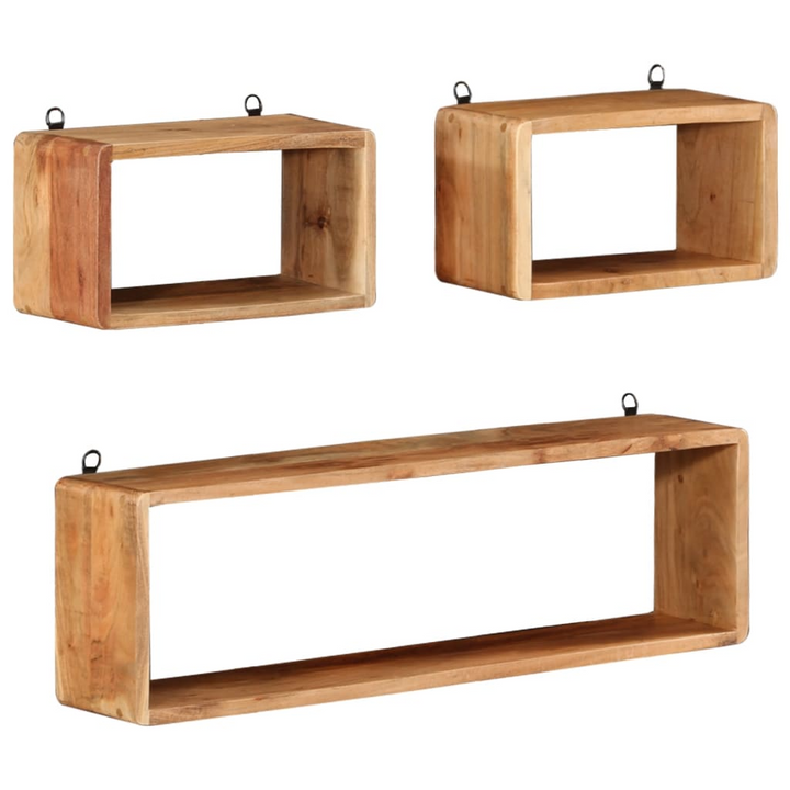 3 Piece Solid Acacia Wood Wall Cube Shelf Set - Stylish & Durable Storage Solution for Home & Office - Premium  from Home Treasures - Just £80.99! Shop now at Home Treasures