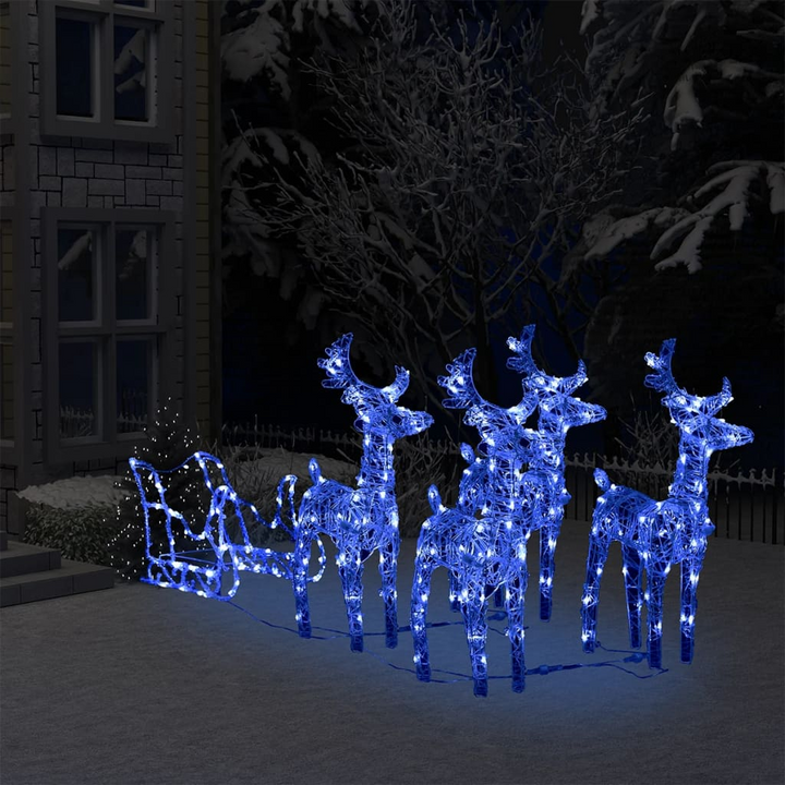 Reindeers & Sleigh Christmas Decoration - Stunning 280x28x55 cm Acrylic Holiday Decor with Blue LED Lights - Premium  from Home Treasures - Just £129.99! Shop now at Home Treasures