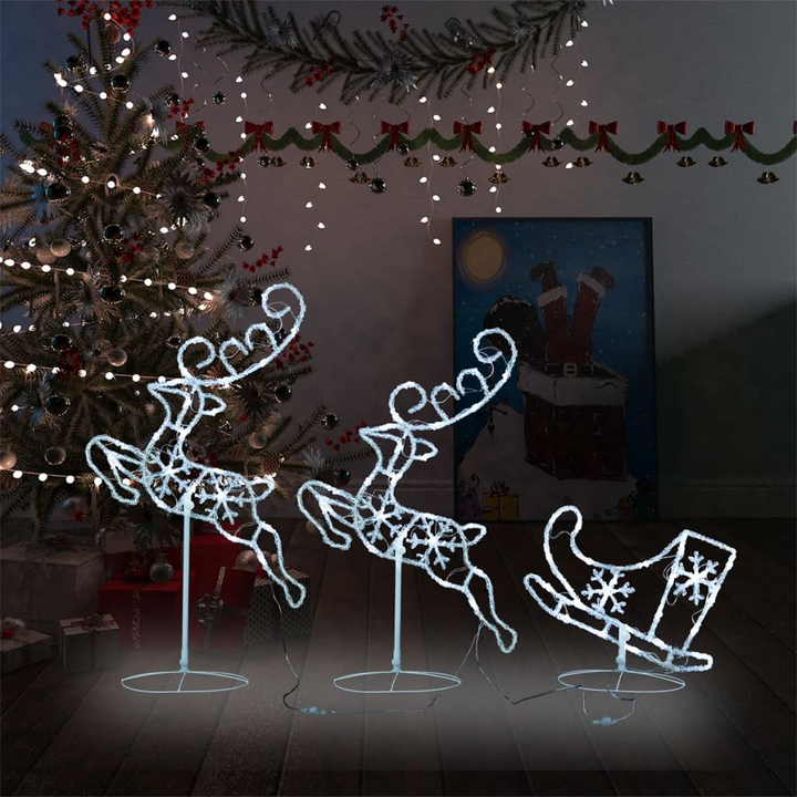 Acrylic Christmas Flying Reindeer & Sleigh 260x21x87cm - Cold White LED Lights, Indoor/Outdoor Holiday Decoration - Premium  from Home Treasures - Just £60.99! Shop now at Home Treasures