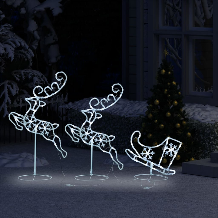 Acrylic Christmas Flying Reindeer & Sleigh 260x21x87cm - Cold White LED Lights, Indoor/Outdoor Holiday Decoration - Premium  from Home Treasures - Just £60.99! Shop now at Home Treasures