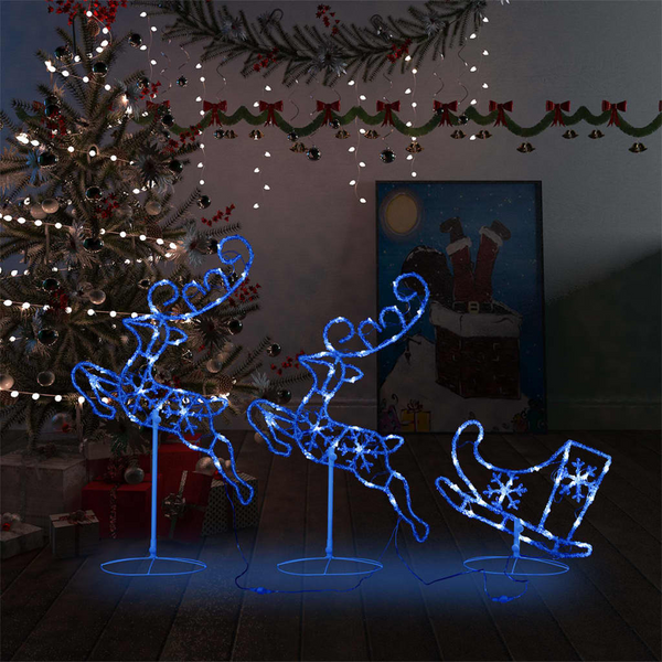 Acrylic Christmas Flying Reindeer & Sleigh - 72 Blue LEDs, 260x21x87cm, Indoor/Outdoor Decor - Premium  from Home Treasures - Just £57.99! Shop now at Home Treasures