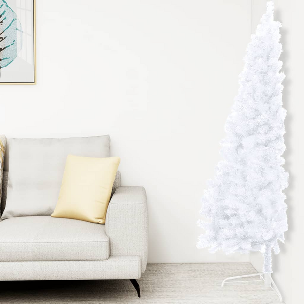 240 cm White Artificial Half Christmas Tree with Stand - Space-Saving and Realistic PVC Design - Premium  from Home Treasures - Just £46.99! Shop now at Home Treasures