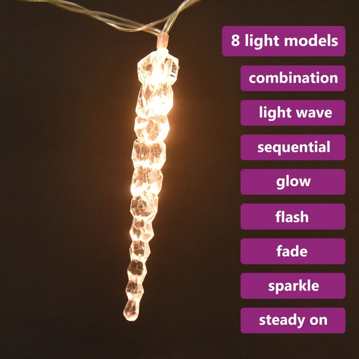 Christmas Icicle Lights - 40pcs Warm White Acrylic with Remote Control | Indoor & Outdoor Decorative LED Lighting - Premium  from Home Treasures - Just £26.99! Shop now at Home Treasures