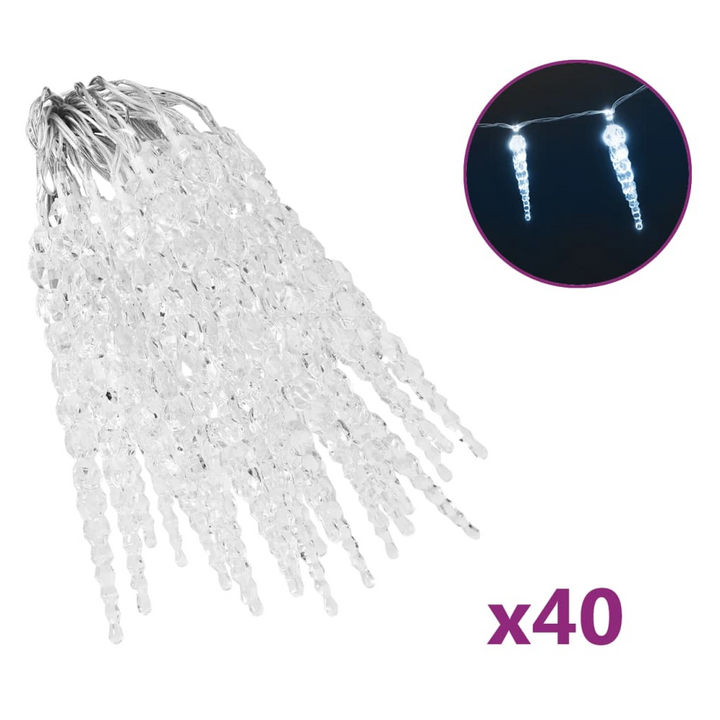 Christmas Icicle Lights 40pcs Cold White Acrylic with Remote Control - Outdoor & Indoor Decor - Premium  from Home Treasures - Just £29.99! Shop now at Home Treasures