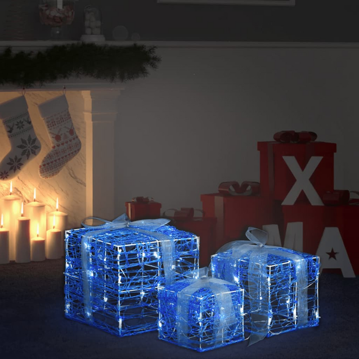 Decorative Acrylic Christmas Gift Boxes - Set of 3, Cold White LED Lights - Premium  from Home Treasures - Just £37.99! Shop now at Home Treasures