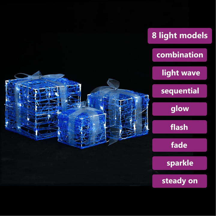 Decorative Acrylic Christmas Gift Boxes - Set of 3, Cold White LED Lights - Premium  from Home Treasures - Just £37.99! Shop now at Home Treasures