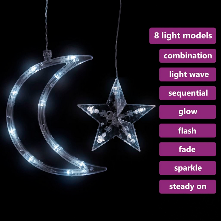 Star and Moon Fairy Lights with Remote Control - 138 LED Cold White, 8 Modes, Indoor/Outdoor Use - Premium  from Home Treasures - Just £15.99! Shop now at Home Treasures