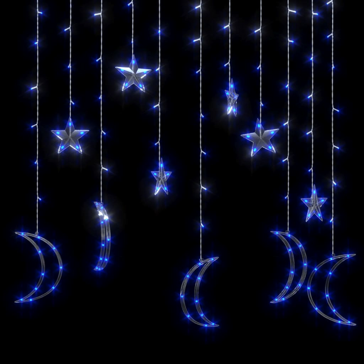 Blue Star and Moon Fairy Lights with Remote Control - 138 LED Decorative Curtain Lighting for Christmas, Parties, and Weddings - Premium  from Home Treasures - Just £17.99! Shop now at Home Treasures