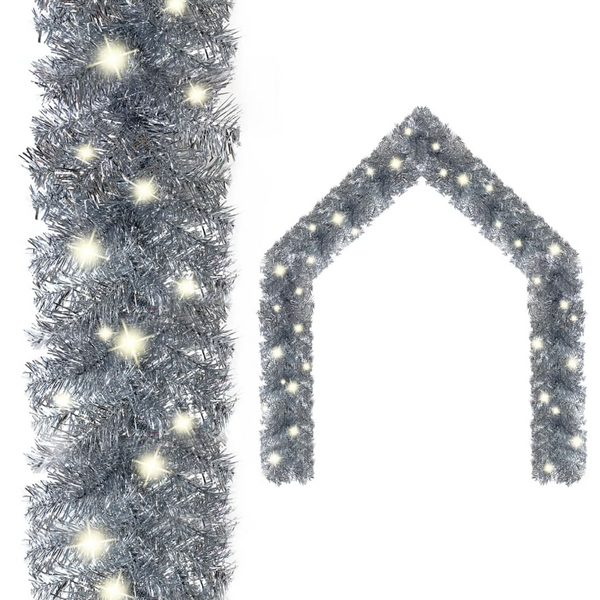 Silver Christmas Garland with LED Lights - Festive Holiday Home Decoration - Premium  from Home Treasures - Just £51.99! Shop now at Home Treasures