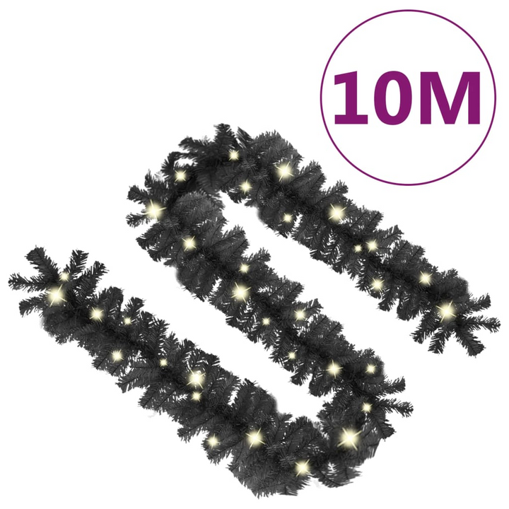 10m Black Christmas Garland with LED Lights - Elegant Holiday Decoration with 150 LEDs - Premium  from Home Treasures - Just £37.99! Shop now at Home Treasures