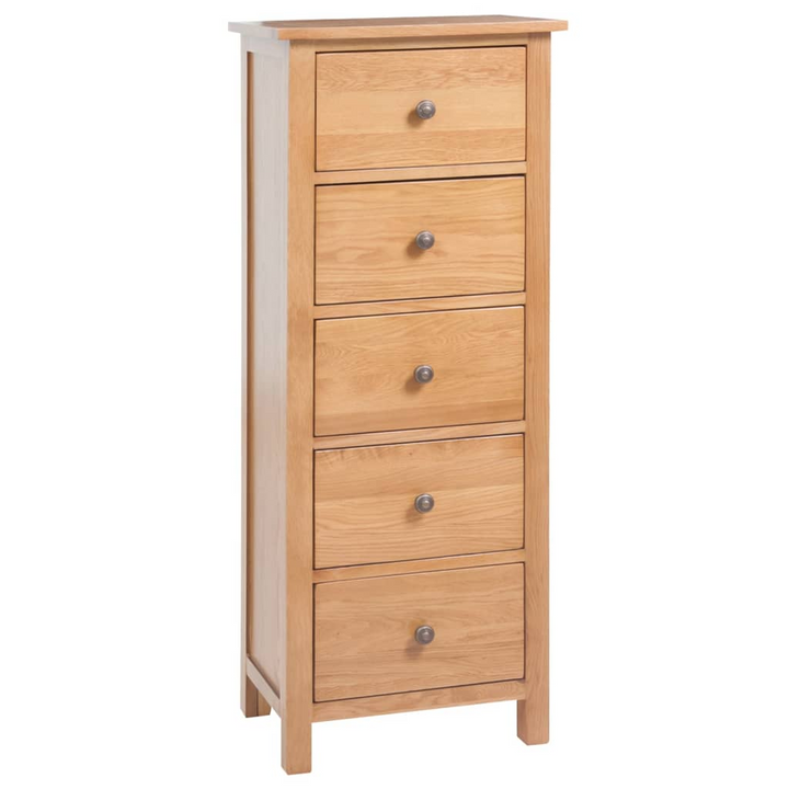 Elegant Solid Oak Tall Chest of Drawers - 5 Drawer Storage, 45 x 32 x 110 cm - Premium  from Home Treasures - Just £350.99! Shop now at Home Treasures