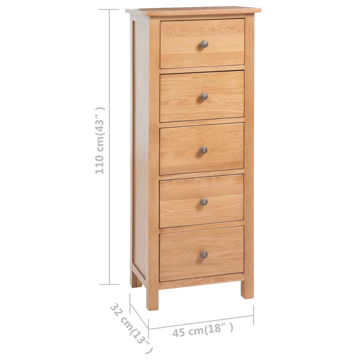 Elegant Solid Oak Tall Chest of Drawers - 5 Drawer Storage, 45 x 32 x 110 cm - Premium  from Home Treasures - Just £350.99! Shop now at Home Treasures