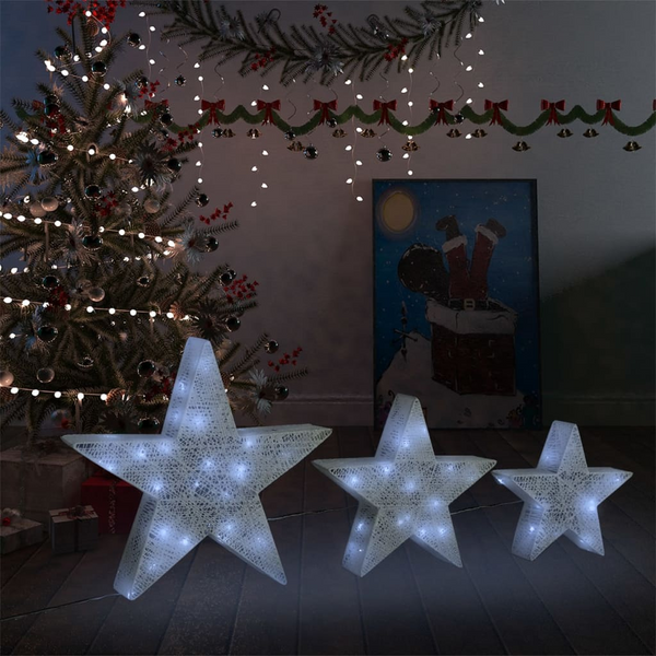 Christmas Decoration Stars 3 pcs White Mesh LED Outdoor Indoor - Premium  from Home Treasures - Just £69.99! Shop now at Home Treasures