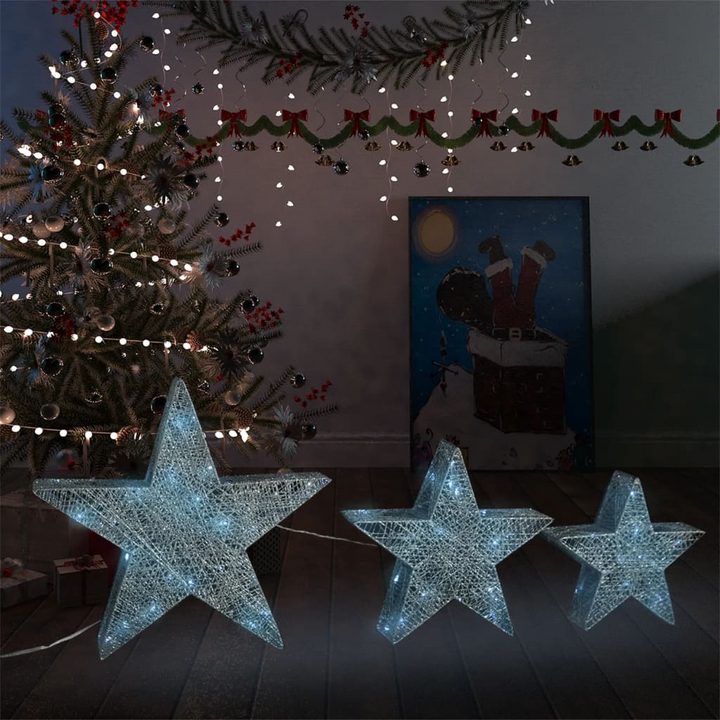 Silver Mesh LED Christmas Decoration Stars - Set of 3, Indoor & Outdoor - Premium  from Home Treasures - Just £50.99! Shop now at Home Treasures