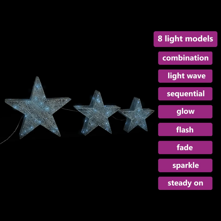 Silver Mesh LED Christmas Decoration Stars - Set of 3, Indoor & Outdoor - Premium  from Home Treasures - Just £50.99! Shop now at Home Treasures