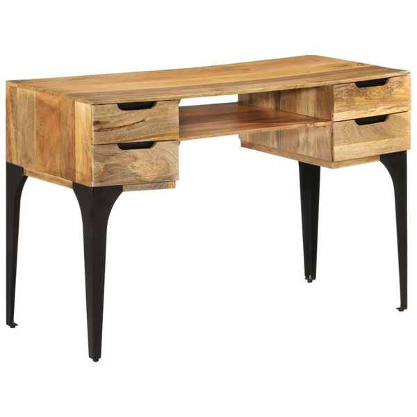 Rustic Solid Mango Wood Work Desk with Storage Compartments - 110 x 50 x 76cm - Durable & Stylish Home Office Solution - Premium  from Home Treasures - Just £232.99! Shop now at Home Treasures