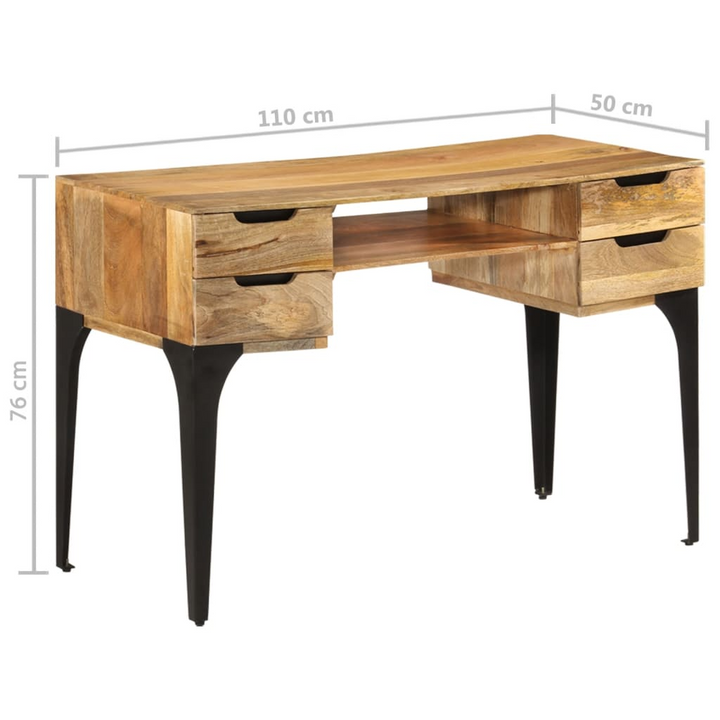 Rustic Solid Mango Wood Work Desk with Storage Compartments - 110 x 50 x 76cm - Durable & Stylish Home Office Solution - Premium  from Home Treasures - Just £232.99! Shop now at Home Treasures