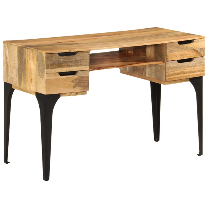 Rustic Solid Mango Wood Work Desk with Storage Compartments - 110 x 50 x 76cm - Durable & Stylish Home Office Solution - Premium  from Home Treasures - Just £232.99! Shop now at Home Treasures