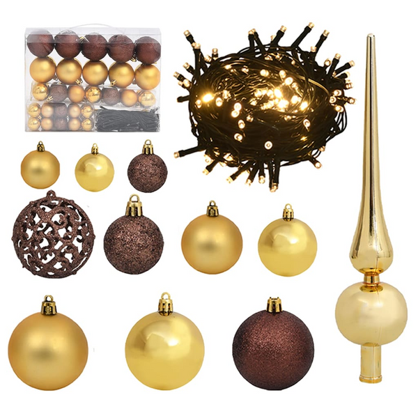 61 Piece Christmas Ball Set with Peak and 150 LEDs - Gold & Bronze Decorations for a Magical Holiday Season - Premium  from Home Treasures - Just £39.99! Shop now at Home Treasures