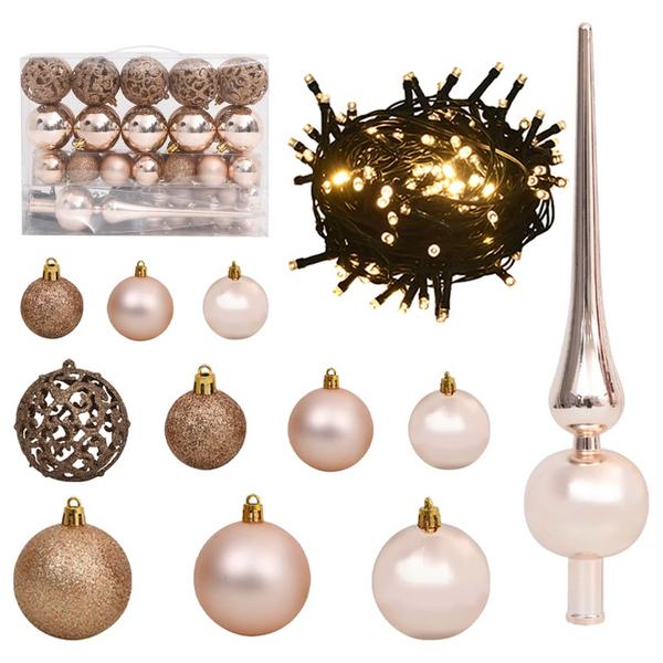 61 Piece Rose Gold Christmas Ball Set with Peak and 150 LEDs - Elegant Holiday Decor - Premium  from Home Treasures - Just £65.99! Shop now at Home Treasures