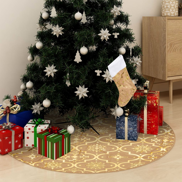 Luxury Christmas Tree Skirt with Sock Yellow 90 cm Fabric - Enhance Your Christmas Decor - Premium  from Home Treasures - Just £10.99! Shop now at Home Treasures