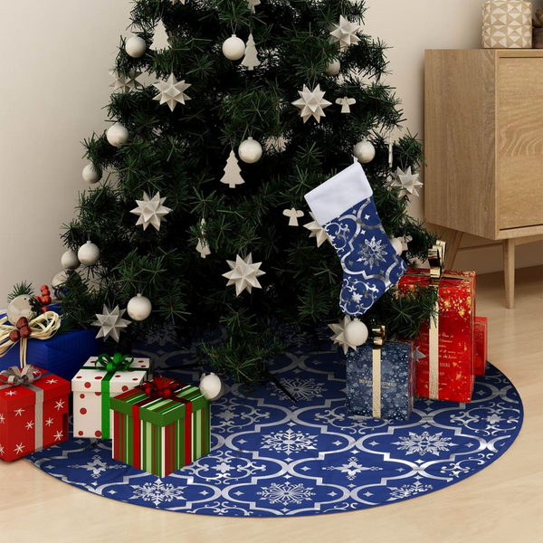 Luxury Christmas Tree Skirt with Sock Blue 122 cm Fabric - Festive Holiday Decoration - Premium  from Home Treasures - Just £17.99! Shop now at Home Treasures