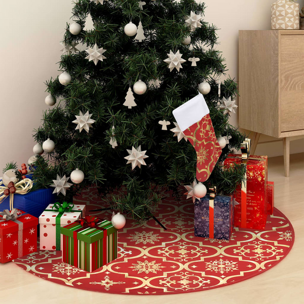 Luxury Christmas Tree Skirt with Sock Red 90 cm Fabric - Festive Christmas Decoration - Premium  from Home Treasures - Just £17.99! Shop now at Home Treasures