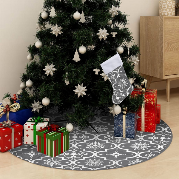 Luxury Grey Christmas Tree Skirt with Matching Sock - 122 cm Fabric - Premium  from Home Treasures - Just £17.99! Shop now at Home Treasures