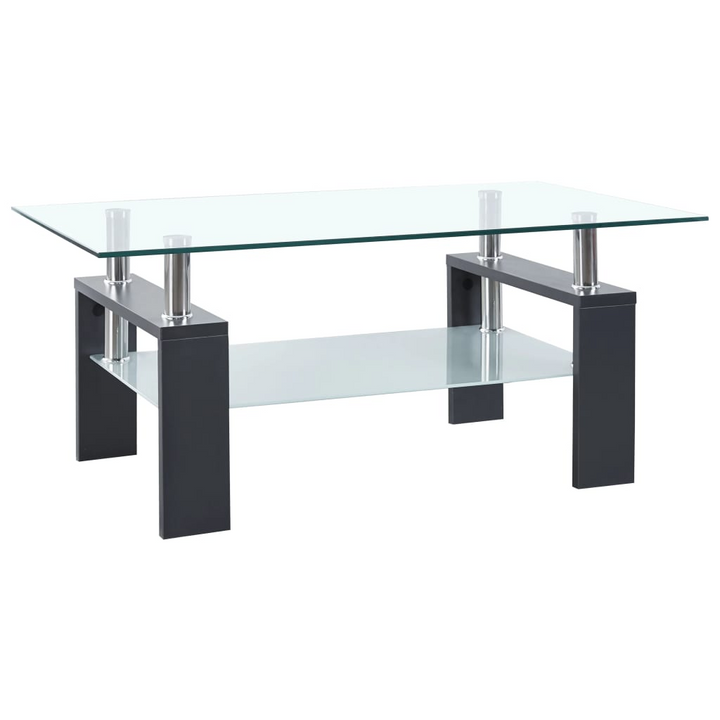 Stylish Coffee Table with Tempered Glass Top, 2-Layer Design, Grey and Transparent, 95x55x40 cm - Modern Living Room Furniture - Premium  from Home Treasures - Just £128.99! Shop now at Home Treasures