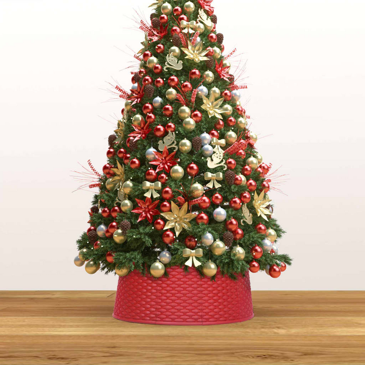 Red Christmas Tree Skirt with 65cm Diameter and Rattan Look - Festive and Durable Holiday Decor - Premium  from Home Treasures - Just £22.99! Shop now at Home Treasures