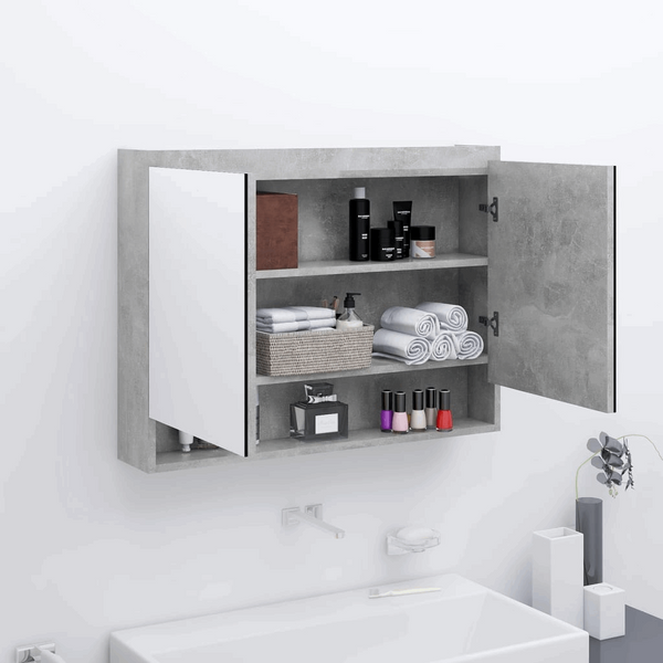 Elegant Concrete Grey Bathroom Mirror Cabinet - 80 x 15 x 60cm | Stylish Storage Solution with USB Interface - Premium  from Home Treasures - Just £135.99! Shop now at Home Treasures