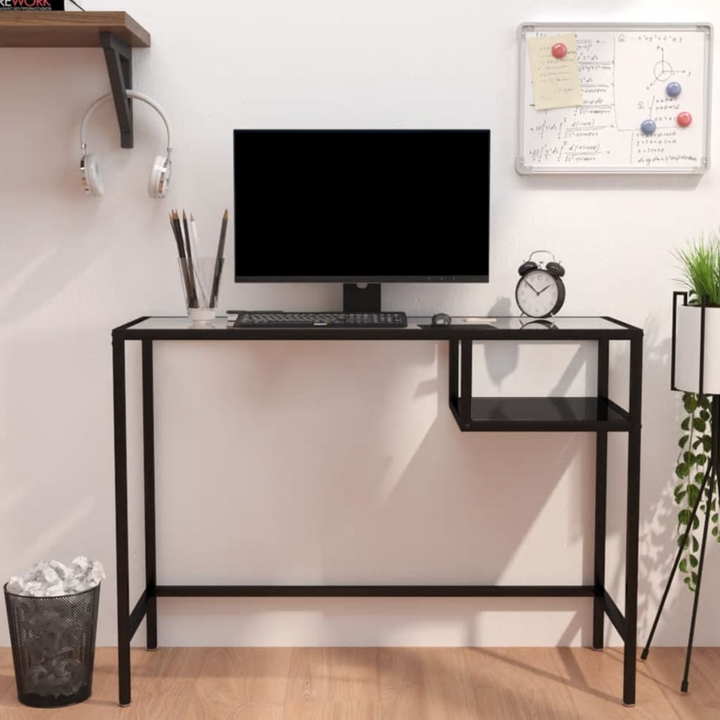 Modern Black Work Desk - 100 x 36 x 74 cm | Sleek Glass & Steel Office Desk - Premium  from Home Treasures - Just £84.99! Shop now at Home Treasures