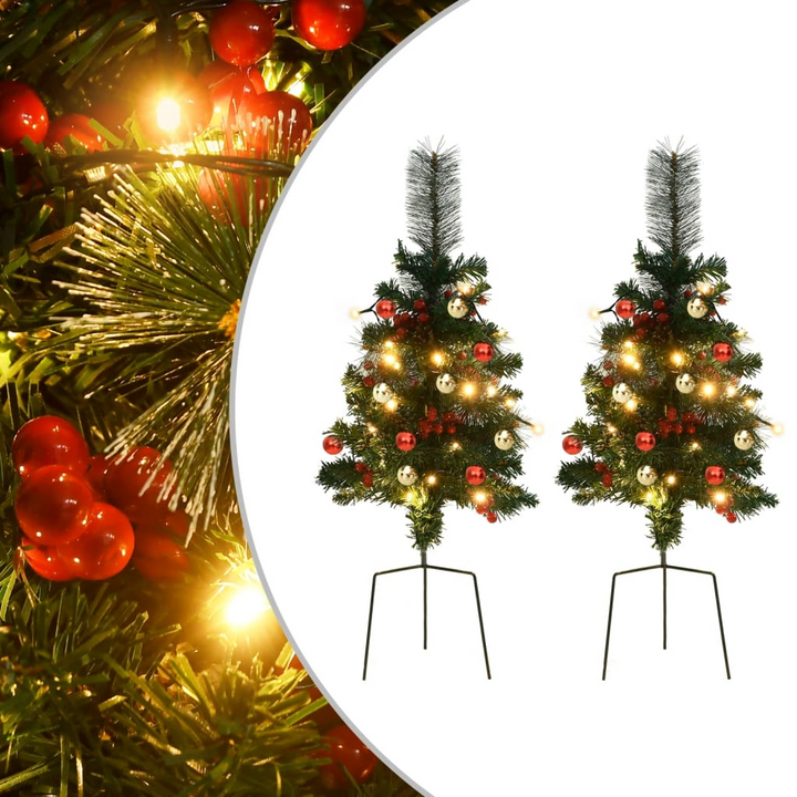 Pre-lit Artificial Pathway Christmas Trees - PVC, 76 cm, Set of 2 with LED Lights and Decorations - Premium  from Home Treasures - Just £32.99! Shop now at Home Treasures