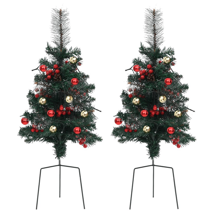 Pre-lit Artificial Pathway Christmas Trees - PVC, 76 cm, Set of 2 with LED Lights and Decorations - Premium  from Home Treasures - Just £32.99! Shop now at Home Treasures