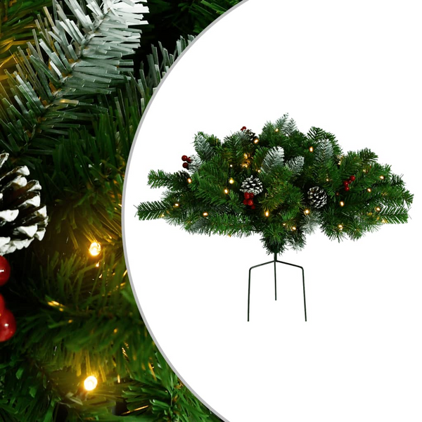 Pre-lit Artificial Pathway Christmas Tree - Green, PVC, with Pine Cones and Red Berries - Premium  from Home Treasures - Just £41.99! Shop now at Home Treasures