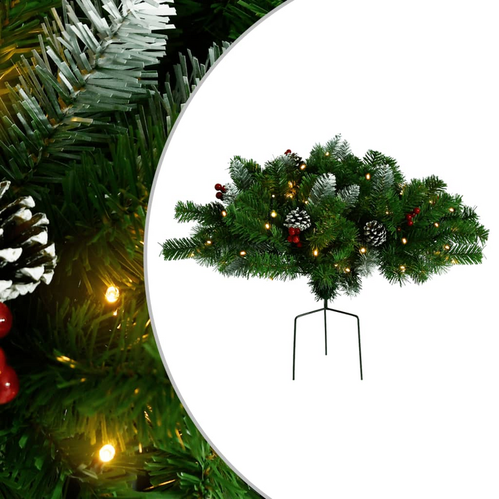 Pre-lit Artificial Pathway Christmas Tree - Green, PVC, with Pine Cones and Red Berries - Premium  from Home Treasures - Just £40.99! Shop now at Home Treasures