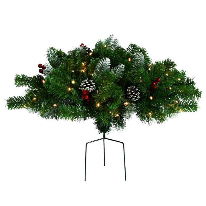 Pre-lit Artificial Pathway Christmas Tree - Green, PVC, with Pine Cones and Red Berries - Premium  from Home Treasures - Just £40.99! Shop now at Home Treasures