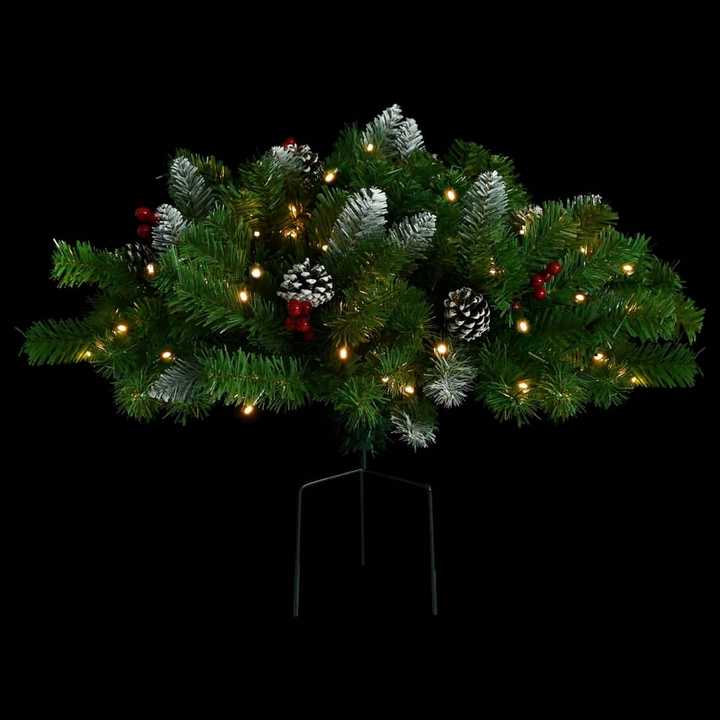 Pre-lit Artificial Pathway Christmas Tree - Green, PVC, with Pine Cones and Red Berries - Premium  from Home Treasures - Just £40.99! Shop now at Home Treasures