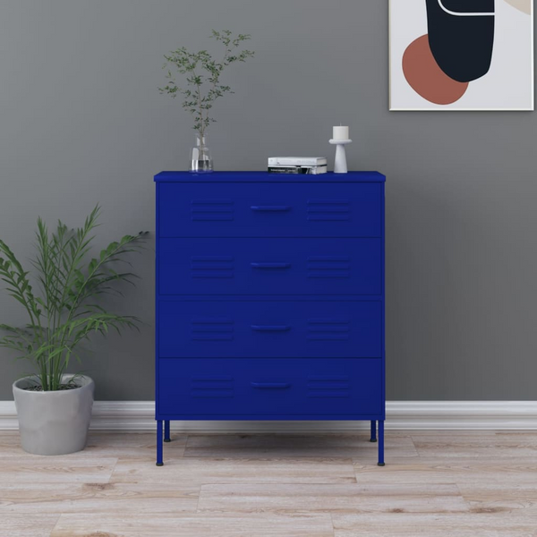 Modern Navy Blue Steel Chest of Drawers - Sturdy Storage Solution for Home, 80 x 35 x 101.5cm - Premium  from Home Treasures - Just £226.99! Shop now at Home Treasures