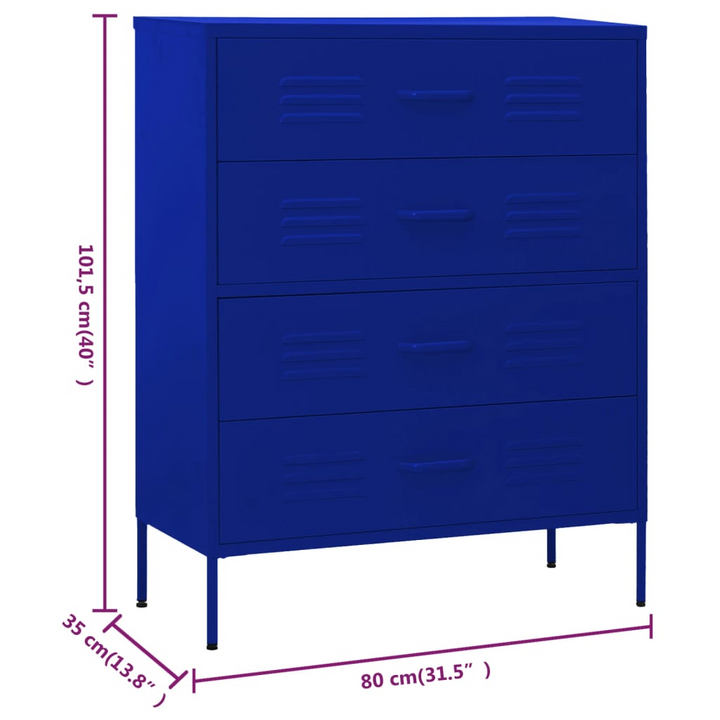 Modern Navy Blue Steel Chest of Drawers - Sturdy Storage Solution for Home, 80 x 35 x 101.5cm - Premium  from Home Treasures - Just £226.99! Shop now at Home Treasures