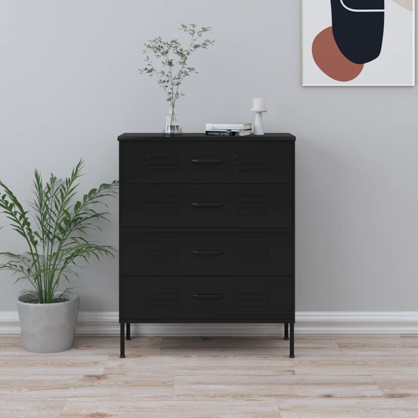 Sleek Black Steel Chest of Drawers - Durable and Modern Storage Solution (80 x 35 x 101.5 cm) - Premium  from Home Treasures - Just £220.99! Shop now at Home Treasures