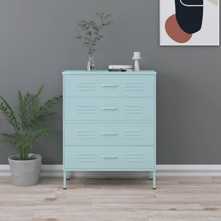 Modern Mint Steel Chest of Drawers - 80 x 35 x 101.5cm | Durable, Stylish, and Functional Storage Solution - Premium  from Home Treasures - Just £220.99! Shop now at Home Treasures